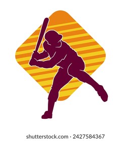 Silhouette of a male baseball batter player in action pose. Silhouette of a man athlete playing baseball sport as a batter.