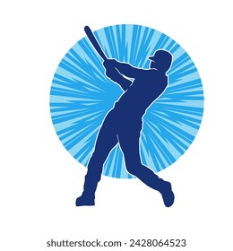 Silhouette of a male baseball batter player in action pose. Silhouette of a man athlete playing baseball sport as a batter.