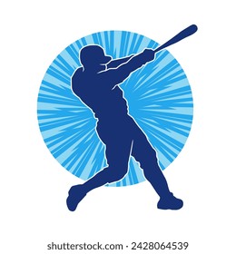 Silhouette of a male baseball batter player in action pose. Silhouette of a man athlete playing baseball sport as a batter.