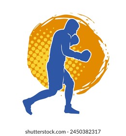 Silhouette of male boxing athlete in action pose. Silhouette of a muscular man wearing boxing gloves for boxing sport.