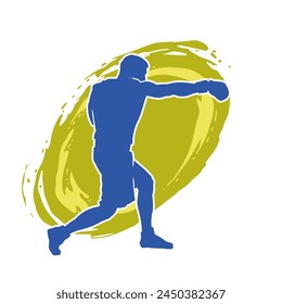 Silhouette of male boxing athlete in action pose. Silhouette of a muscular man wearing boxing gloves for boxing sport.