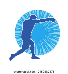 Silhouette of male boxing athlete in action pose. Silhouette of a muscular man wearing boxing gloves for boxing sport.