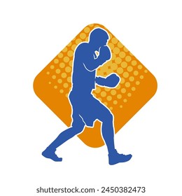 Silhouette of male boxing athlete in action pose. Silhouette of a muscular man wearing boxing gloves for boxing sport.