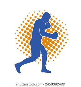 Silhouette of male boxing athlete in action pose. Silhouette of a muscular man wearing boxing gloves for boxing sport.