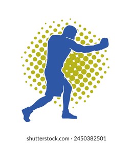 Silhouette of male boxing athlete in action pose. Silhouette of a muscular man wearing boxing gloves for boxing sport.