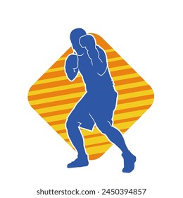 Silhouette of male boxing athlete in action pose. Silhouette of a muscular man wearing boxing gloves for boxing sport.