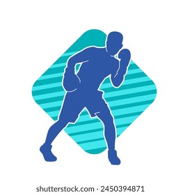 Silhouette of male boxing athlete in action pose. Silhouette of a muscular man wearing boxing gloves for boxing sport.