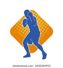 Silhouette of male boxing athlete in action pose. Silhouette of a muscular man wearing boxing gloves for boxing sport.