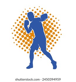 Silhouette of male boxing athlete in action pose. Silhouette of a muscular man wearing boxing gloves for boxing sport.