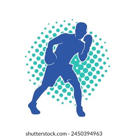 Silhouette of male boxing athlete in action pose. Silhouette of a muscular man wearing boxing gloves for boxing sport.