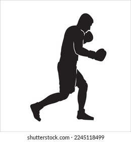 Silhouette of male boxing player in isolate on a white background. Vector illustration.