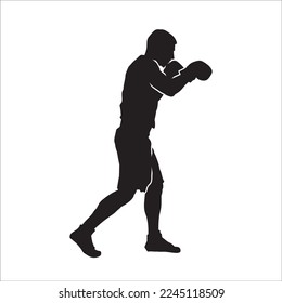 Silhouette of male boxing player in isolate on a white background. Vector illustration.