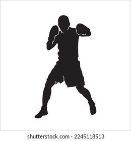 Silhouette of male boxing player in isolate on a white background. Vector illustration.