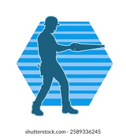 Silhouette of a male carpenter or woodworker carrying hacksaw tool