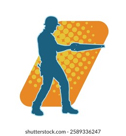 Silhouette of a male carpenter or woodworker carrying hacksaw tool