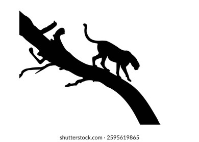 A silhouette of male cheetah prepares to jump from tree vector icon illustration on white background.