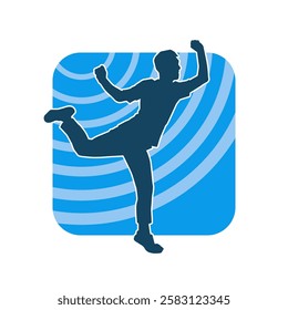 Silhouette of a male dancer in action pose. Silhouette of a slim man in dancing pose.