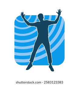 Silhouette of a male dancer in action pose. Silhouette of a slim man in dancing pose.