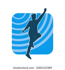 Silhouette of a male dancer in action pose. Silhouette of a slim man in dancing pose.