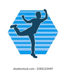 Silhouette of a male dancer in action pose. Silhouette of a slim man in dancing pose.