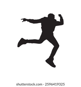 Silhouette of a male dancer in an action pose, showcasing a slim man in a dynamic dance position.