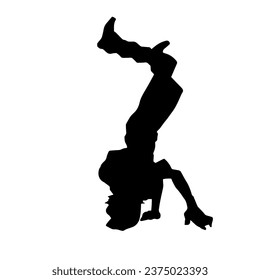 Silhouette of a male dancer doing hand stand pose. Silhouette of a man dancing pose.