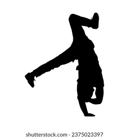 Silhouette of a male dancer doing hand stand pose. Silhouette of a man dancing pose.