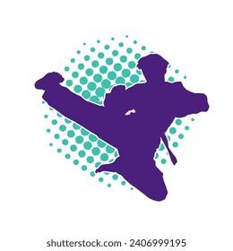 Silhouette of a male doing martial art kick pose. Silhouette of a martial art male doing kicking pose.