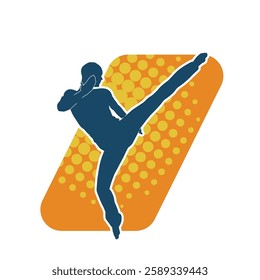 Silhouette of a male doing martial art kick pose. Silhouette of a martial art male doing kicking pose.