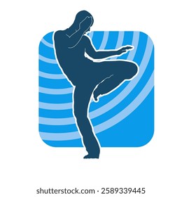 Silhouette of a male doing martial art kick pose. Silhouette of a martial art male doing kicking pose.