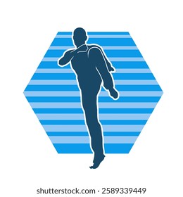 Silhouette of a male doing martial art kick pose. Silhouette of a martial art male doing kicking pose.