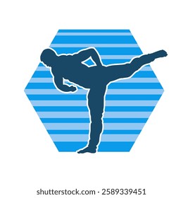 Silhouette of a male doing martial art kick pose. Silhouette of a martial art male doing kicking pose.