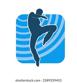 Silhouette of a male doing martial art kick pose. Silhouette of a martial art male doing kicking pose.