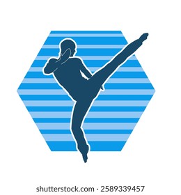 Silhouette of a male doing martial art kick pose. Silhouette of a martial art male doing kicking pose.