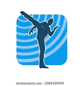 Silhouette of a male doing martial art kick pose. Silhouette of a martial art male doing kicking pose.