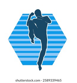 Silhouette of a male doing martial art kick pose. Silhouette of a martial art male doing kicking pose.