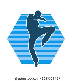 Silhouette of a male doing martial art kick pose. Silhouette of a martial art male doing kicking pose.