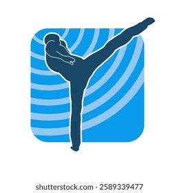 Silhouette of a male doing martial art kick pose. Silhouette of a martial art male doing kicking pose.