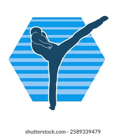 Silhouette of a male doing martial art kick pose. Silhouette of a martial art male doing kicking pose.