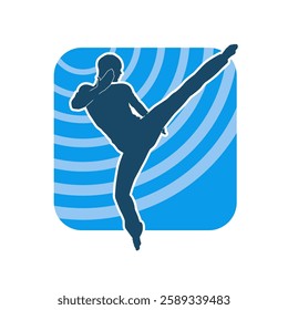 Silhouette of a male doing martial art kick pose. Silhouette of a martial art male doing kicking pose.