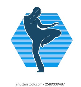 Silhouette of a male doing martial art kick pose. Silhouette of a martial art male doing kicking pose.