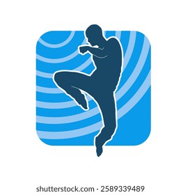 Silhouette of a male doing martial art kick pose. Silhouette of a martial art male doing kicking pose.