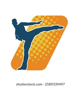 Silhouette of a male doing martial art kick pose. Silhouette of a martial art male doing kicking pose.