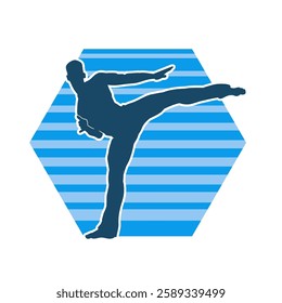 Silhouette of a male doing martial art kick pose. Silhouette of a martial art male doing kicking pose.