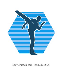 Silhouette of a male doing martial art kick pose. Silhouette of a martial art male doing kicking pose.