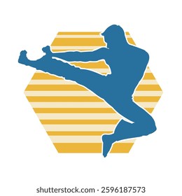 Silhouette of a male doing martial art kick pose. Silhouette of a martial art male doing kicking pose.