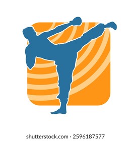 Silhouette of a male doing martial art kick pose. Silhouette of a martial art male doing kicking pose.