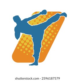 Silhouette of a male doing martial art kick pose. Silhouette of a martial art male doing kicking pose.