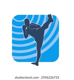 Silhouette of a male doing martial art kick pose. Silhouette of a martial art male doing kicking pose.