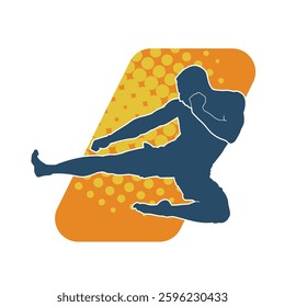 Silhouette of a male doing martial art kick pose. Silhouette of a martial art male doing kicking pose.